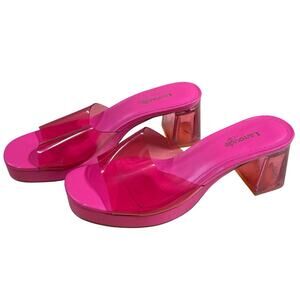 Larroude Jenn Lucite Sandal Pink Women's Size 6.5 Excellent Used Condition